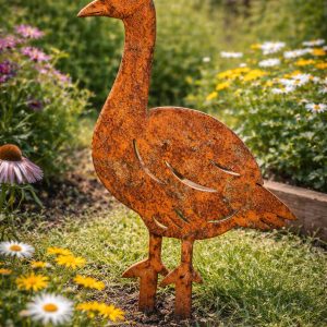 Gartenstecker große Ente aus Edelrost aus 2 mm Stahl, lebensgroße Entenfigur im Garten