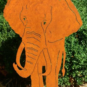 Gartenstecker Elefant aus Edelrost aus 2 mm Stahl als große Gartendekoration