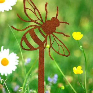 Gartenstecker Hummel aus Edelrost aus 2 mm Stahl als Gartendekoration im Beet