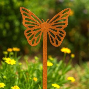 Beetstecker Schmetterling aus Edelrost aus 2 mm Stahl als Gartendekoration im Blumenbeet