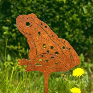 Gartenstecker Frosch aus Edelrost – naturgetreue Froschfigur für Beet und Teich.