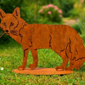 Fuchs aus Edelrost auf Grundplatte – dekorative Tierfigur für Garten und Terrasse.