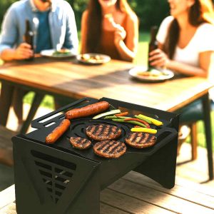 Kompakter Design Grill aus Stahl als Holzkohlegrill für Balkon Terrasse oder Camping